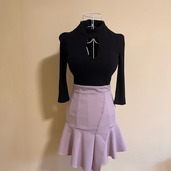 Black and Cream Mini Trumpet Skirt with Ruffled Asymmetrical Style for Cocktail - Picture 1 of 11